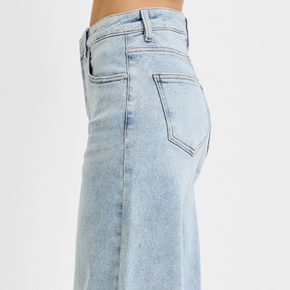 RISEN Palazzo High-Rise Ultra Baggy Wide Leg Cropped Ankle Jeans Denim Pants - Picture 7 of 16